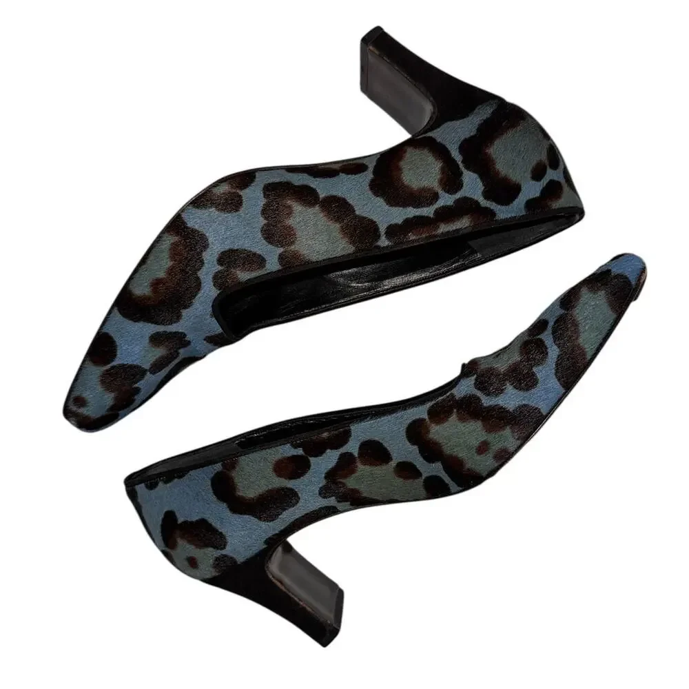Rare Vintage Fendi Blue Leopard Calf Hair Heels Pumps Size 36 Italy - Picture 10 of 14